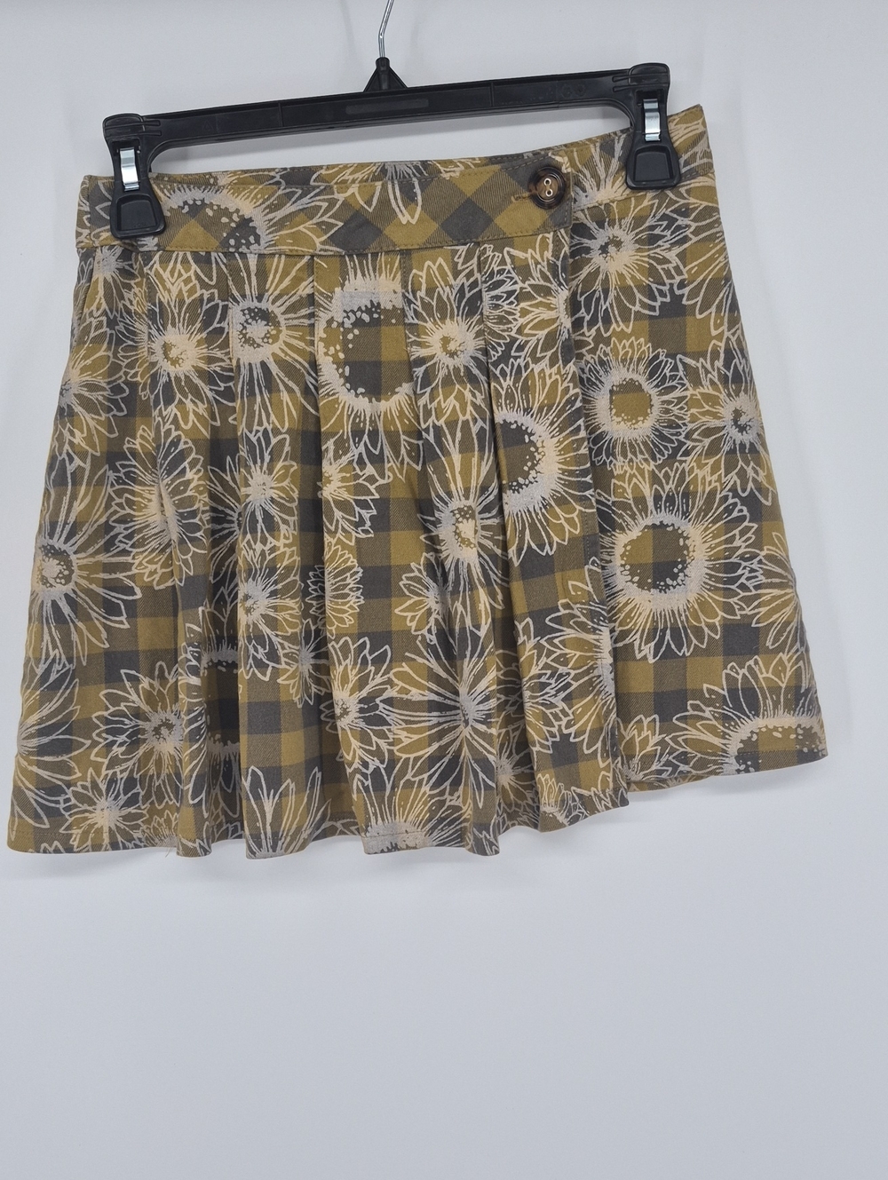Urban Outfitters Plaid Sun Flower Print Pleated Wrap Women's Skirt Size XS